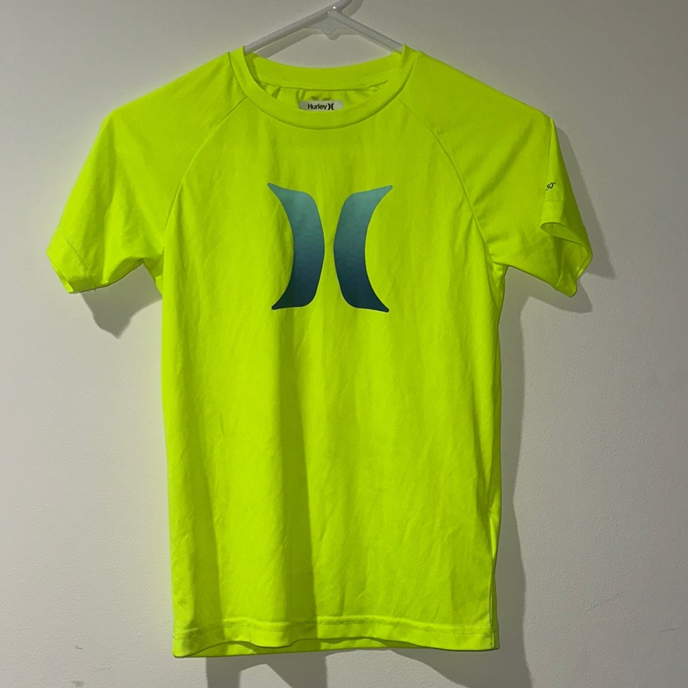 Hurley Boys Neon Yellow T-Shirt Short Sleeve SPF 50+ Shirt Size S Small